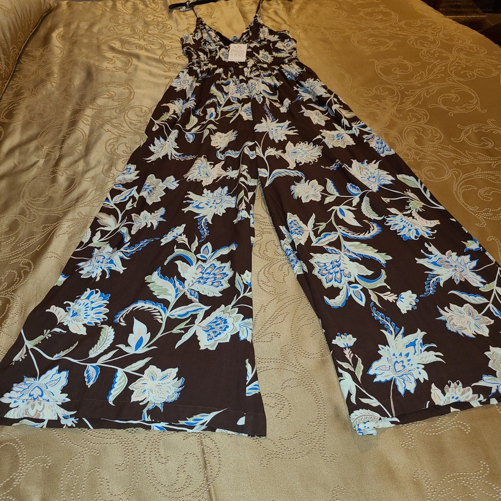 Patrons of Peace Brown and Blue Floral Jumpsuit Size S